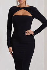 Noelle | Black Twist-Neck Cut-Out Midi Dress