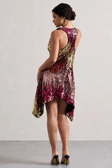 Fiesta | Pink & Gold Sequin Plunge Cowl-Neck Mini Dress